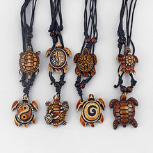 Load image into Gallery viewer, 8pcs Mix Style Ethnic Tribal Brown Resin Turtle Pendant Necklace Hawaiian Sea Turtle Surfer Pendant Necklace
