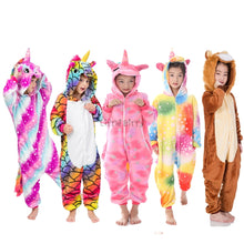 Load image into Gallery viewer, Kids hooded Pajamas Sleepwear  Animals Rainbow Unicorn
