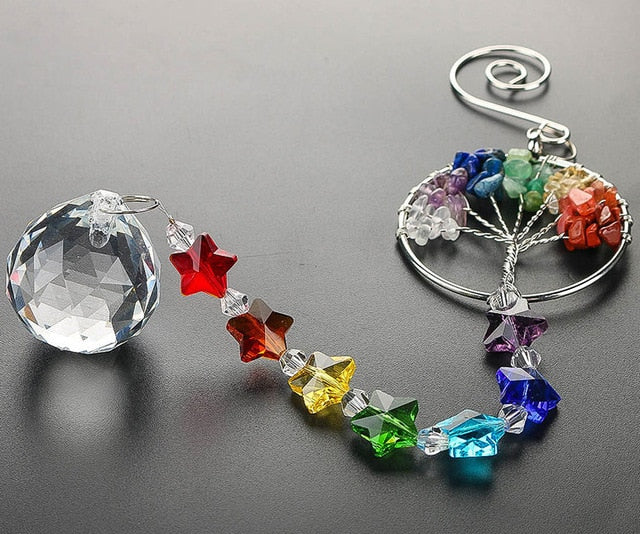 H&D The Tree of Life Crystal Prism Ball Suncatcher Rainbow Maker Decor Chakra Window Garden Hanging Pendant Ornament