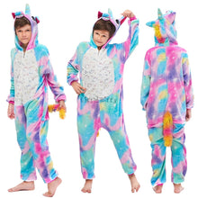 Load image into Gallery viewer, Kids hooded Pajamas Sleepwear  Animals Rainbow Unicorn
