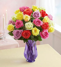 Cargar imagen en el visor de la galería, 1-800-Flowers Two Dozen Assorted  Roses with Purple Vase
