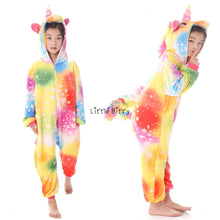 Load image into Gallery viewer, Kids hooded Pajamas Sleepwear  Animals Rainbow Unicorn
