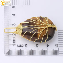 Cargar imagen en el visor de la galería, Tree of Life Necklace Natural Stone Pendant Gold Color Wire Wrap Gem Pink Quartz Tiger Eye Green Aventurine
