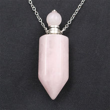 Cargar imagen en el visor de la galería, Natural Crystal Hexagonal Perfume Bottle Pendant Necklace  Fluorite Pendant Essential Oil Jar Chain Necklace
