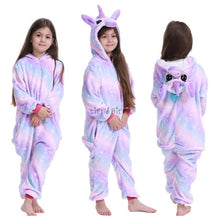 Load image into Gallery viewer, Kids hooded Pajamas Sleepwear  Animals Rainbow Unicorn
