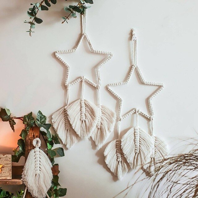 Macrame Star Wall Hanging Woven for Room Cotton Handmade Wall Star Bohemian Chic Tassel