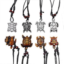 Cargar imagen en el visor de la galería, 8pcs Mix Style Ethnic Tribal Brown Resin Turtle Pendant Necklace Hawaiian Sea Turtle Surfer Pendant Necklace
