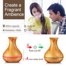 Cargar imagen en el visor de la galería, Aroma Essential Oil Diffuser Ultrasonic Air Humidifier with Wood Grain 7 Color Changing LED Lights for Office Home 400ml
