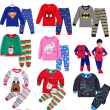 Cargar imagen en el visor de la galería, 2020 Girl/boy cotton Pajamas sets cartoon, Christmas, superhero, and more
