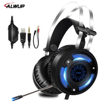 Cargar imagen en el visor de la galería, ALWUP A6 Gaming Headphones Wired led HD Bass for Computer PC Games with Splitter Gaming Headset for ps4 xbox one with Microphone
