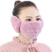 Cargar imagen en el visor de la galería, Women 2 in 1 Warm Mask Earmuffs Cartoon Cat Winter Thicken Plush Riding Outdoor Wear
