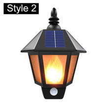 Cargar imagen en el visor de la galería, Solar Lights Solar Flame Flickering Dancing Wall Lamp Outdoor Waterproof Led Solar Landscape Decoration Lighting Security Light
