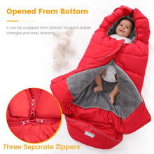 Cargar imagen en el visor de la galería, Snugly Cocoon Winter Baby Sleeping bag keeps baby warm and comfy while on the go
