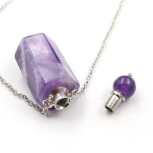 Cargar imagen en el visor de la galería, Natural Crystal Hexagonal Perfume Bottle Pendant Necklace  Fluorite Pendant Essential Oil Jar Chain Necklace
