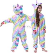 Load image into Gallery viewer, Kids hooded Pajamas Sleepwear  Animals Rainbow Unicorn
