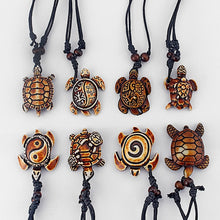 Load image into Gallery viewer, 8pcs Mix Style Ethnic Tribal Brown Resin Turtle Pendant Necklace Hawaiian Sea Turtle Surfer Pendant Necklace
