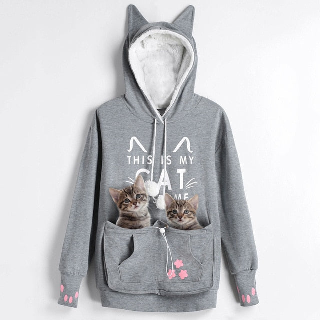 New Arrival Cat Lovers Hoodie Kangaroo Dog Pet Paw Emboridery Pullovers Cuddle Pouch Sweatshirt Pocket Animal Ear Hooded