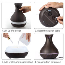 Cargar imagen en el visor de la galería, Aroma Essential Oil Diffuser Ultrasonic Air Humidifier with Wood Grain 7 Color Changing LED Lights for Office Home 400ml
