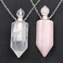 Cargar imagen en el visor de la galería, Natural Crystal Hexagonal Perfume Bottle Pendant Necklace  Fluorite Pendant Essential Oil Jar Chain Necklace
