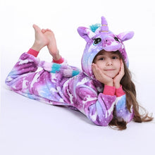 Load image into Gallery viewer, Kids hooded Pajamas Sleepwear  Animals Rainbow Unicorn
