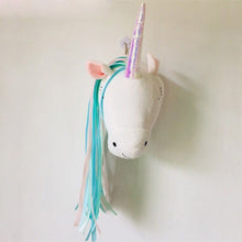 Cargar imagen en el visor de la galería, Nursery Plush Unicorn Head Wall Decor Animal Statues Sculptures for Children Room Wall Hanging Decor Birthday Party Christmas
