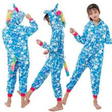 Load image into Gallery viewer, Kids hooded Pajamas Sleepwear  Animals Rainbow Unicorn
