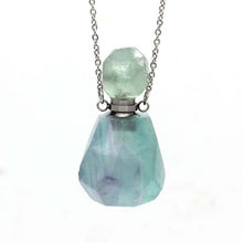 Cargar imagen en el visor de la galería, Natural Crystal Hexagonal Perfume Bottle Pendant Necklace  Fluorite Pendant Essential Oil Jar Chain Necklace
