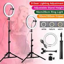 Cargar imagen en el visor de la galería, Photography Youtube LED Selfie Cold Warm Lighting Dimmable LED Ring Light Phone Video Light Lamp With Tripod Ring Fill Light
