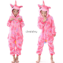 Load image into Gallery viewer, Kids hooded Pajamas Sleepwear  Animals Rainbow Unicorn
