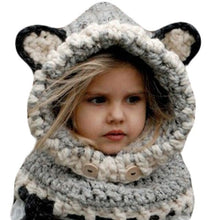 Load image into Gallery viewer, Kids Winter Crochet Knitted Hat Cartoon Animal Hood Scarf
