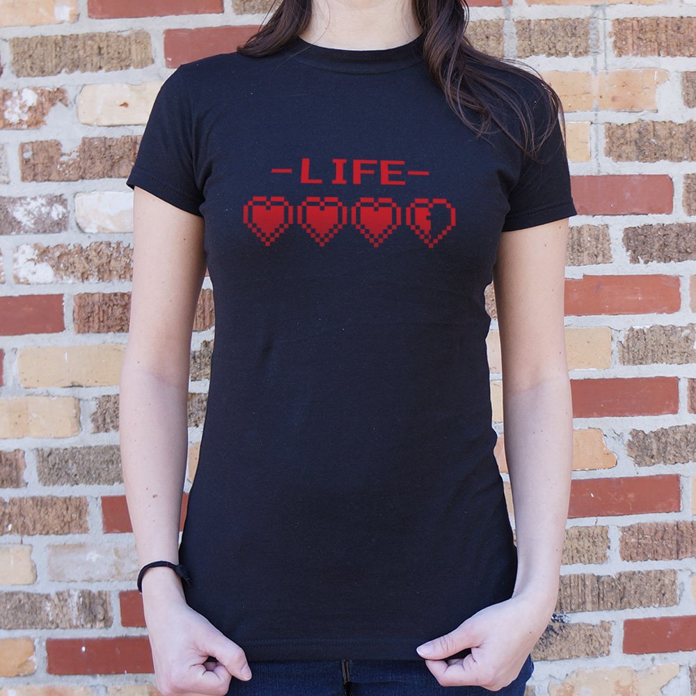 8-Bit Life Hearts T-Shirt (Ladies)