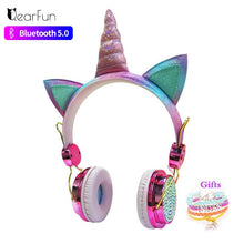 Cargar imagen en el visor de la galería, Cute Unicorn Bluetooth 5.0 Headphones Wireless Girls Kids Cartoon Stereo Headset Built-in Microphone Phone Gamer Earphone Gifts
