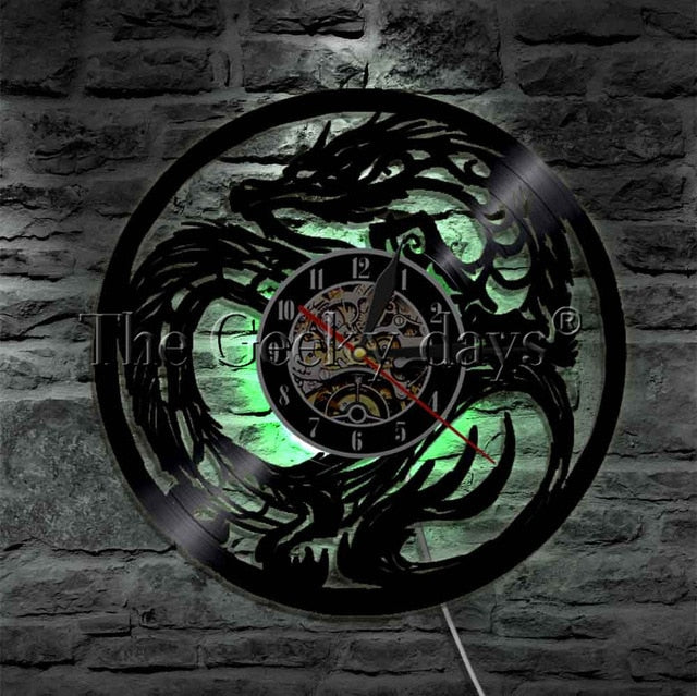 Dragon LED Lighting Wall Art Martial Art Dragon Wall Light with Clock Vinyl Light