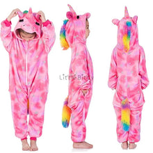 Load image into Gallery viewer, Kids hooded Pajamas Sleepwear  Animals Rainbow Unicorn
