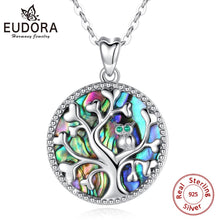 Cargar imagen en el visor de la galería, 925 Sterling Silver Tree of life Pendant Necklace Mother of Pearl wise owl Pendants fine Jewelry for women
