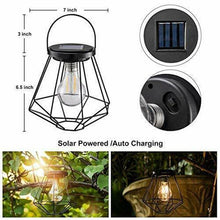 Cargar imagen en el visor de la galería, New 2Pcs Wrought Iron Retro Solar Lantern Hanging Light LED Yard Outdoor Patio Garden Lamp
