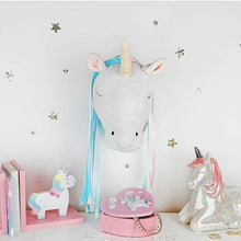 Cargar imagen en el visor de la galería, Nursery Plush Unicorn Head Wall Decor Animal Statues Sculptures for Children Room Wall Hanging Decor Birthday Party Christmas
