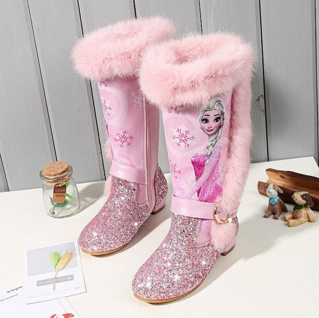 Frozen Princess Boots New Winter Girls Boots Children's Knee Boots Girls Pink Blue