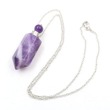 Cargar imagen en el visor de la galería, Natural Crystal Hexagonal Perfume Bottle Pendant Necklace  Fluorite Pendant Essential Oil Jar Chain Necklace
