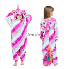 Load image into Gallery viewer, Kids hooded Pajamas Sleepwear  Animals Rainbow Unicorn
