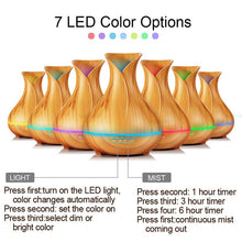 Load image into Gallery viewer, Aroma Essential Oil Diffuser Ultrasonic Air Humidifier with Wood Grain 7 Color Changing LED Lights for Office Home 400ml
