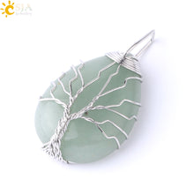 Cargar imagen en el visor de la galería, Tree of Life Necklace Natural Stone Pendant Gold Color Wire Wrap Gem Pink Quartz Tiger Eye Green Aventurine
