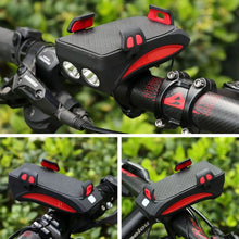 Cargar imagen en el visor de la galería, Multi-function Bicycle Light USB Rechargeable LED Bike Head Lamp Bike Horn Phone Holder Powerbank 4 in 1 MTB Cycling Front Light
