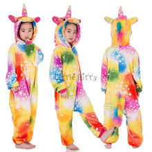 Load image into Gallery viewer, Kids hooded Pajamas Sleepwear  Animals Rainbow Unicorn
