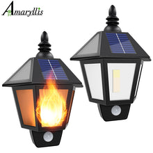 Cargar imagen en el visor de la galería, Solar Lights Solar Flame Flickering Dancing Wall Lamp Outdoor Waterproof Led Solar Landscape Decoration Lighting Security Light
