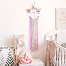 Cargar imagen en el visor de la galería, Feather Crafts Dream Catcher Unicorn Wind Chimes Handmade Dreamcatcher Net for Wall Hanging Car Home Decoration Birthday Gift
