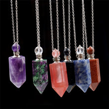 Cargar imagen en el visor de la galería, Natural Crystal Hexagonal Perfume Bottle Pendant Necklace  Fluorite Pendant Essential Oil Jar Chain Necklace
