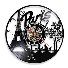 Load image into Gallery viewer, Paris Eiffel Tower LED Lighted Wall Clock Vinyl Paris Love 3D LED Wall Light
