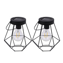 Cargar imagen en el visor de la galería, New 2Pcs Wrought Iron Retro Solar Lantern Hanging Light LED Yard Outdoor Patio Garden Lamp
