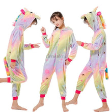 Load image into Gallery viewer, Kids hooded Pajamas Sleepwear  Animals Rainbow Unicorn
